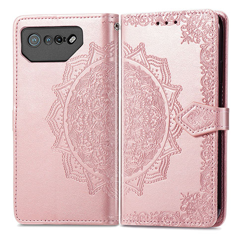 Custodia Portafoglio In Pelle Fantasia Modello Cover con Supporto per Asus ROG Phone 7 Ultimate Oro Rosa