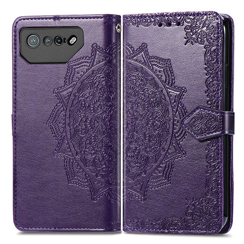 Custodia Portafoglio In Pelle Fantasia Modello Cover con Supporto per Asus ROG Phone 7 Ultimate Viola