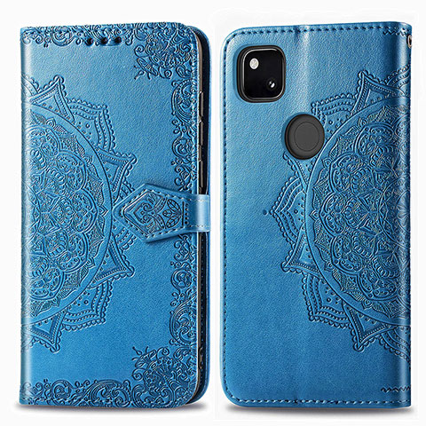 Custodia Portafoglio In Pelle Fantasia Modello Cover con Supporto per Google Pixel 4a Blu