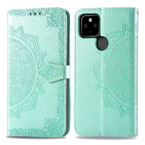 Custodia Portafoglio In Pelle Fantasia Modello Cover con Supporto per Google Pixel 5 Verde