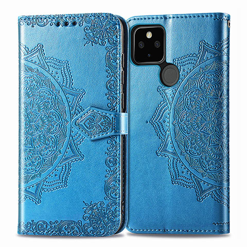 Custodia Portafoglio In Pelle Fantasia Modello Cover con Supporto per Google Pixel 5 XL 5G Blu