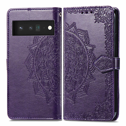 Custodia Portafoglio In Pelle Fantasia Modello Cover con Supporto per Google Pixel 6 Pro 5G Viola