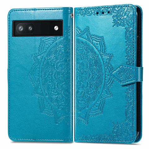 Custodia Portafoglio In Pelle Fantasia Modello Cover con Supporto per Google Pixel 6a 5G Blu