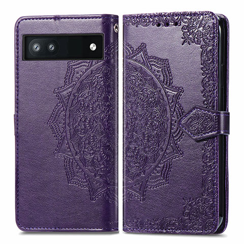 Custodia Portafoglio In Pelle Fantasia Modello Cover con Supporto per Google Pixel 6a 5G Viola