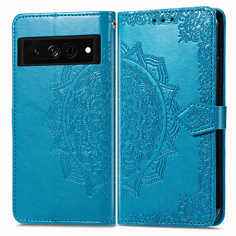 Custodia Portafoglio In Pelle Fantasia Modello Cover con Supporto per Google Pixel 7 Pro 5G Blu