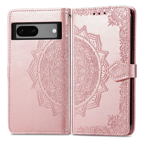 Custodia Portafoglio In Pelle Fantasia Modello Cover con Supporto per Google Pixel 7a 5G Oro Rosa