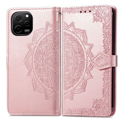 Custodia Portafoglio In Pelle Fantasia Modello Cover con Supporto per Huawei Enjoy 50z Oro Rosa