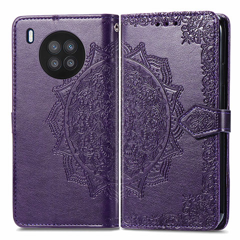 Custodia Portafoglio In Pelle Fantasia Modello Cover con Supporto per Huawei Honor 50 Lite Viola