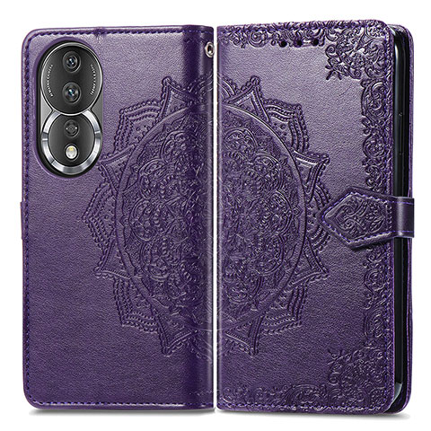 Custodia Portafoglio In Pelle Fantasia Modello Cover con Supporto per Huawei Honor 80 5G Viola