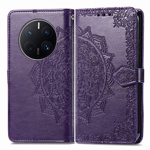 Custodia Portafoglio In Pelle Fantasia Modello Cover con Supporto per Huawei Mate 50 Pro Viola