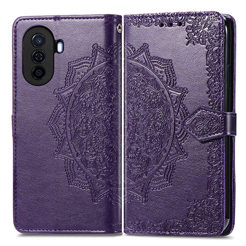 Custodia Portafoglio In Pelle Fantasia Modello Cover con Supporto per Huawei Nova Y70 Plus Viola