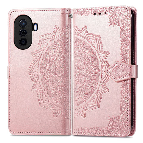 Custodia Portafoglio In Pelle Fantasia Modello Cover con Supporto per Huawei Nova Y71 Oro Rosa