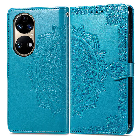 Custodia Portafoglio In Pelle Fantasia Modello Cover con Supporto per Huawei P50 Blu