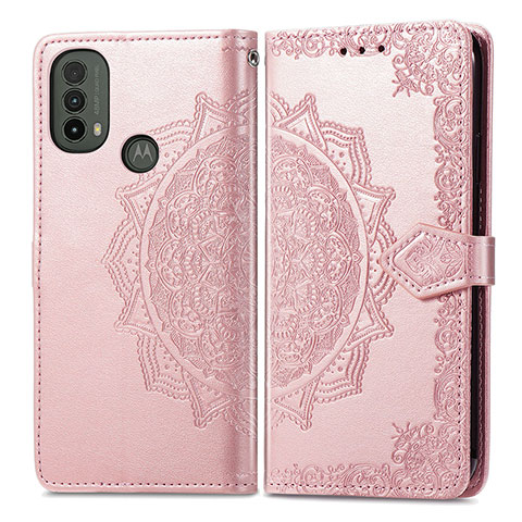 Custodia Portafoglio In Pelle Fantasia Modello Cover con Supporto per Motorola Moto E20 Oro Rosa