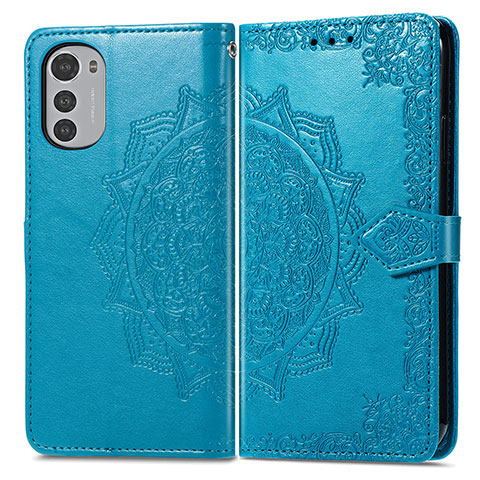 Custodia Portafoglio In Pelle Fantasia Modello Cover con Supporto per Motorola Moto E32 Blu