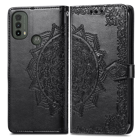 Custodia Portafoglio In Pelle Fantasia Modello Cover con Supporto per Motorola Moto E40 Nero