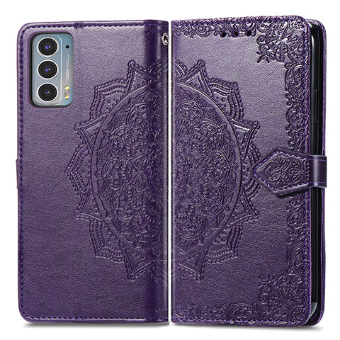 Custodia Portafoglio In Pelle Fantasia Modello Cover con Supporto per Motorola Moto Edge 20 5G Viola