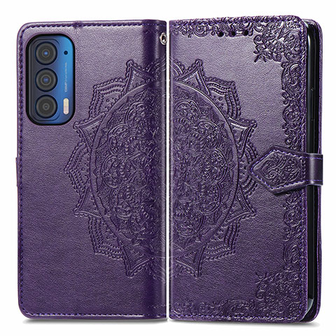 Custodia Portafoglio In Pelle Fantasia Modello Cover con Supporto per Motorola Moto Edge (2021) 5G Viola