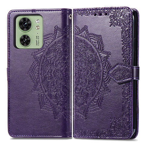 Custodia Portafoglio In Pelle Fantasia Modello Cover con Supporto per Motorola Moto Edge (2023) 5G Viola