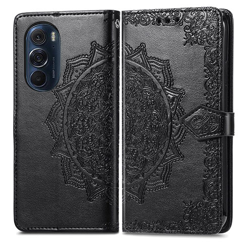 Custodia Portafoglio In Pelle Fantasia Modello Cover con Supporto per Motorola Moto Edge 30 Pro 5G Nero