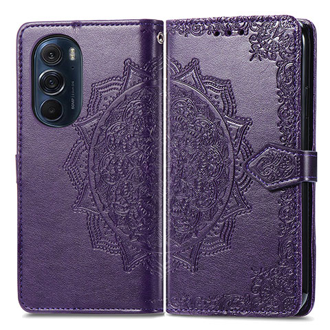 Custodia Portafoglio In Pelle Fantasia Modello Cover con Supporto per Motorola Moto Edge Plus (2022) 5G Viola