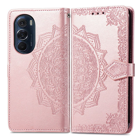 Custodia Portafoglio In Pelle Fantasia Modello Cover con Supporto per Motorola Moto Edge X30 5G Oro Rosa