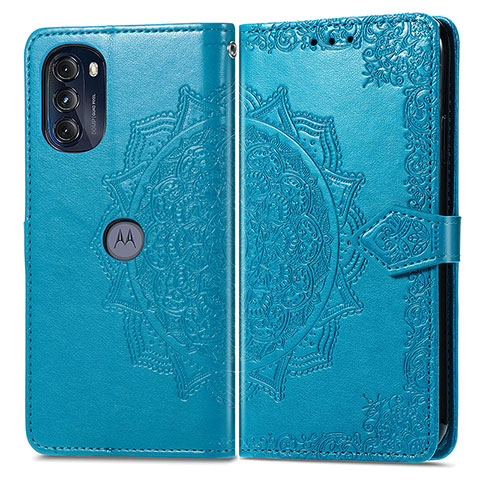 Custodia Portafoglio In Pelle Fantasia Modello Cover con Supporto per Motorola Moto G 5G (2022) Blu