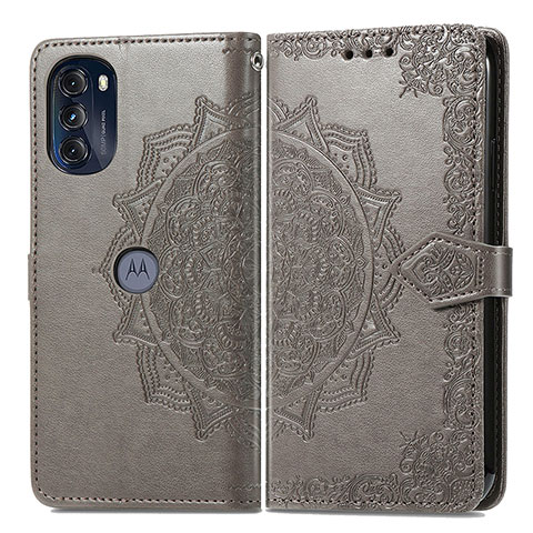 Custodia Portafoglio In Pelle Fantasia Modello Cover con Supporto per Motorola Moto G 5G (2022) Grigio