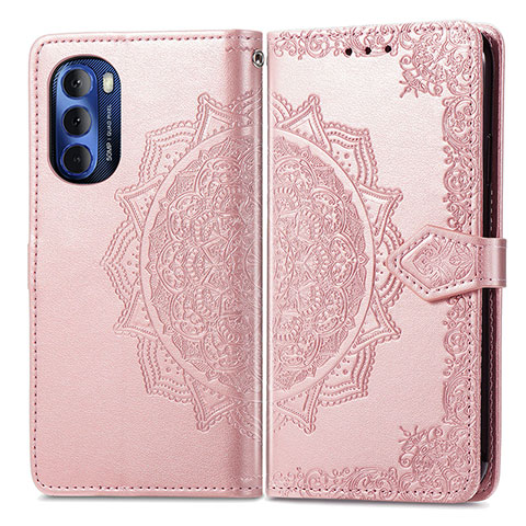 Custodia Portafoglio In Pelle Fantasia Modello Cover con Supporto per Motorola Moto G Stylus (2022) 4G Oro Rosa