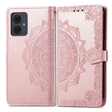 Custodia Portafoglio In Pelle Fantasia Modello Cover con Supporto per Motorola Moto G14 Oro Rosa