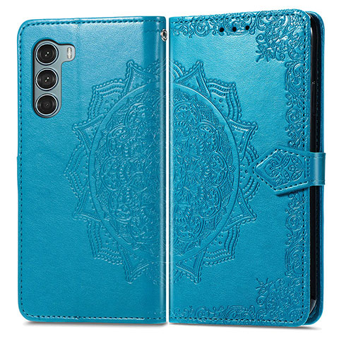 Custodia Portafoglio In Pelle Fantasia Modello Cover con Supporto per Motorola Moto G200 5G Blu