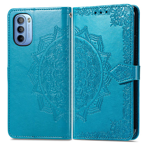 Custodia Portafoglio In Pelle Fantasia Modello Cover con Supporto per Motorola Moto G31 Blu