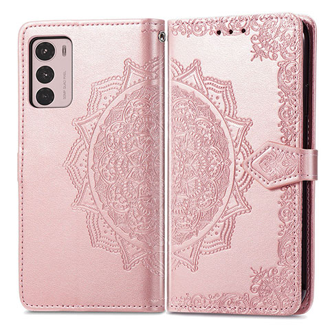 Custodia Portafoglio In Pelle Fantasia Modello Cover con Supporto per Motorola Moto G42 Oro Rosa