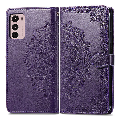 Custodia Portafoglio In Pelle Fantasia Modello Cover con Supporto per Motorola Moto G42 Viola