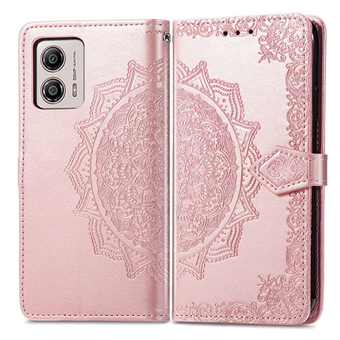 Custodia Portafoglio In Pelle Fantasia Modello Cover con Supporto per Motorola Moto G53j 5G Oro Rosa