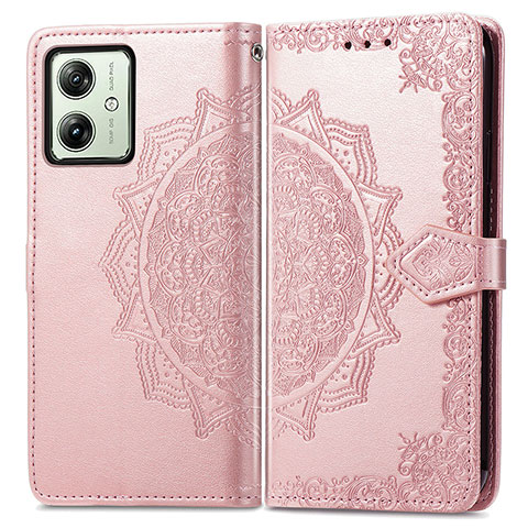 Custodia Portafoglio In Pelle Fantasia Modello Cover con Supporto per Motorola Moto G54 5G Oro Rosa