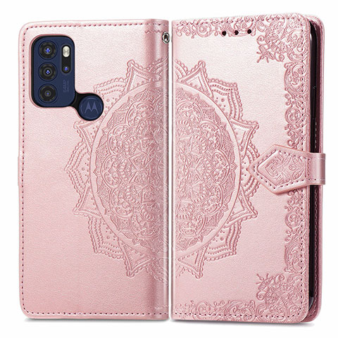 Custodia Portafoglio In Pelle Fantasia Modello Cover con Supporto per Motorola Moto G60s Oro Rosa