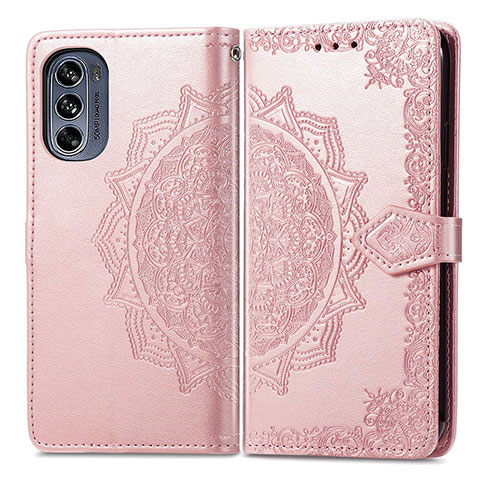 Custodia Portafoglio In Pelle Fantasia Modello Cover con Supporto per Motorola Moto G62 5G Oro Rosa