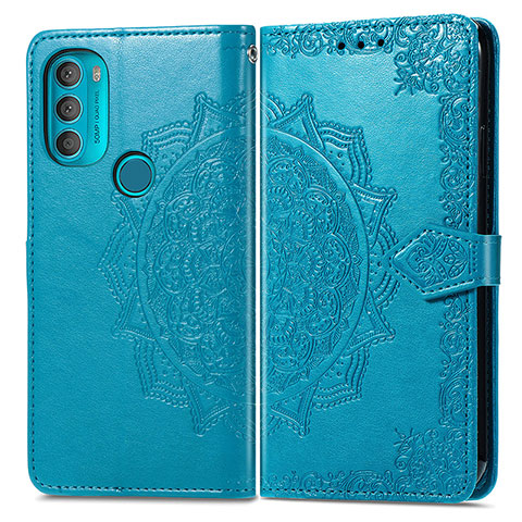 Custodia Portafoglio In Pelle Fantasia Modello Cover con Supporto per Motorola Moto G71 5G Blu