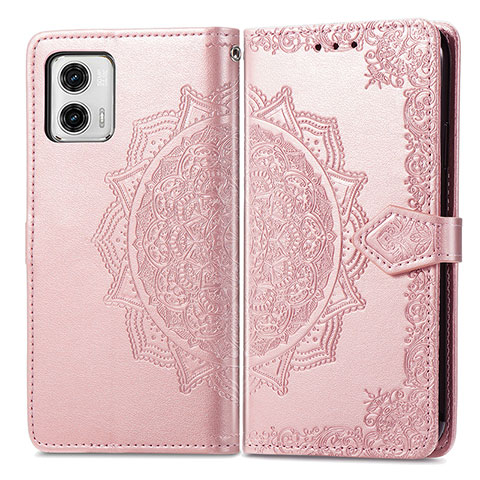 Custodia Portafoglio In Pelle Fantasia Modello Cover con Supporto per Motorola Moto G73 5G Oro Rosa