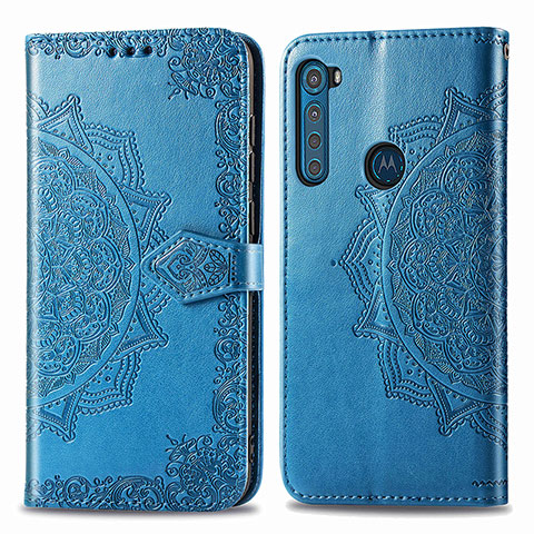 Custodia Portafoglio In Pelle Fantasia Modello Cover con Supporto per Motorola Moto One Fusion Plus Blu