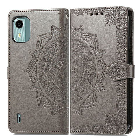 Custodia Portafoglio In Pelle Fantasia Modello Cover con Supporto per Nokia C12 Plus Grigio