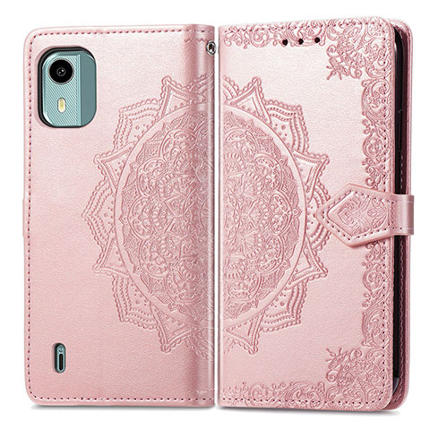 Custodia Portafoglio In Pelle Fantasia Modello Cover con Supporto per Nokia C12 Plus Oro Rosa