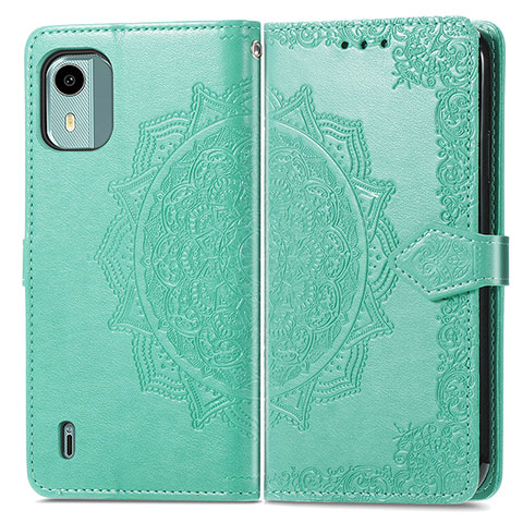 Custodia Portafoglio In Pelle Fantasia Modello Cover con Supporto per Nokia C12 Plus Verde