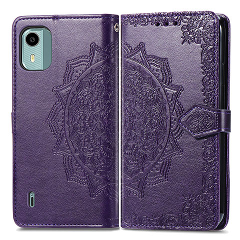 Custodia Portafoglio In Pelle Fantasia Modello Cover con Supporto per Nokia C12 Plus Viola