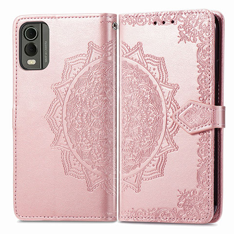 Custodia Portafoglio In Pelle Fantasia Modello Cover con Supporto per Nokia C210 Oro Rosa