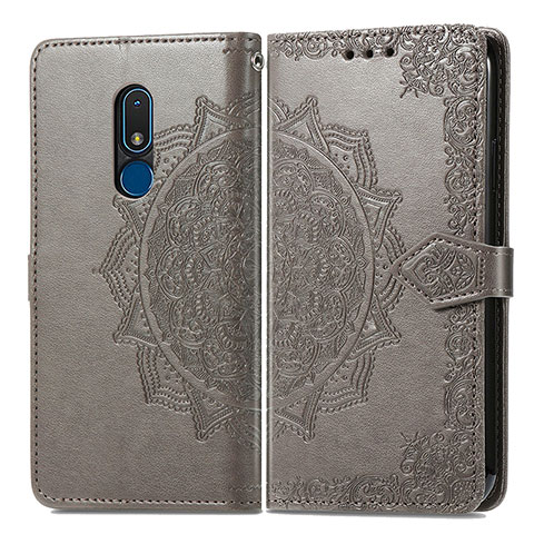 Custodia Portafoglio In Pelle Fantasia Modello Cover con Supporto per Nokia C3 Grigio