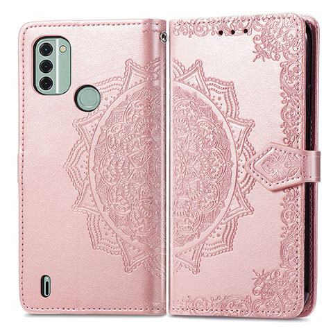 Custodia Portafoglio In Pelle Fantasia Modello Cover con Supporto per Nokia C31 Oro Rosa