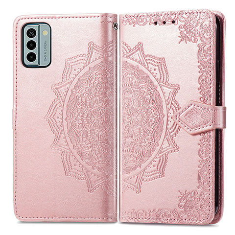 Custodia Portafoglio In Pelle Fantasia Modello Cover con Supporto per Nokia G22 Oro Rosa