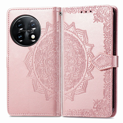 Custodia Portafoglio In Pelle Fantasia Modello Cover con Supporto per OnePlus 11 5G Oro Rosa